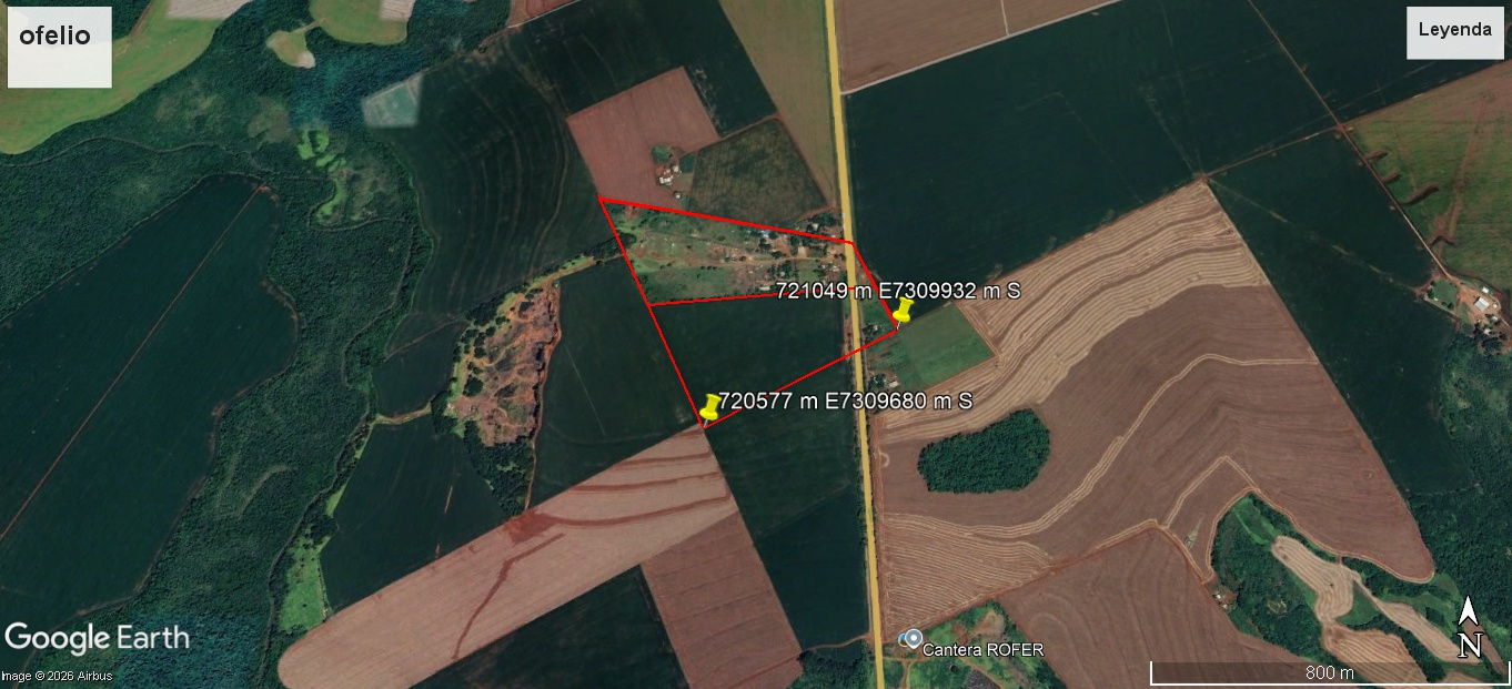 Captura de Google Earth con el polígono ilustrativo y su entorno rural ampliado
