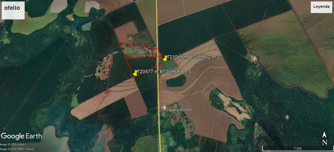 Captura de Google Earth de mayor alcance con parcelas rurales y el polígono ilustrativo señalado